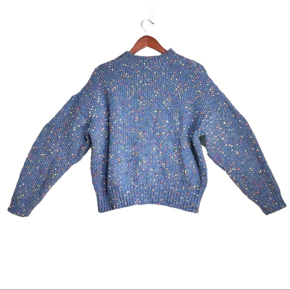 Fate Mock Neck Powder Blue Multicolor Confetti Chunky Ribbed Cable Knit Sweater - Picture 3 of 9